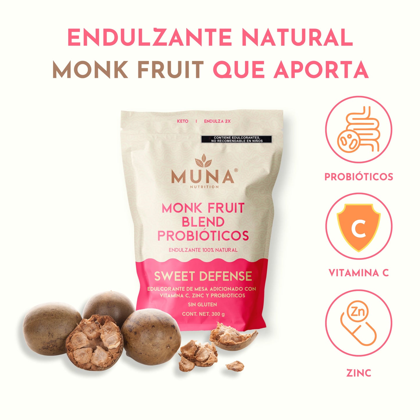 Monk Fruit con Probióticos - Sweet Defense