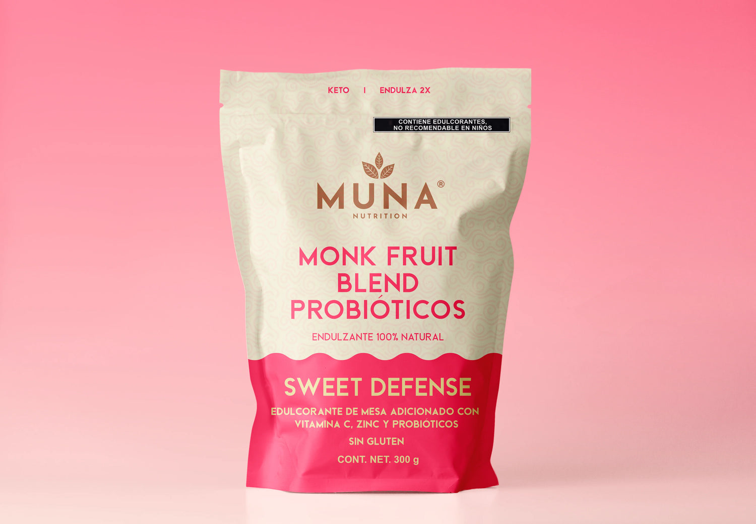 Bolsa Muna monk fruit blend fondo rosa
