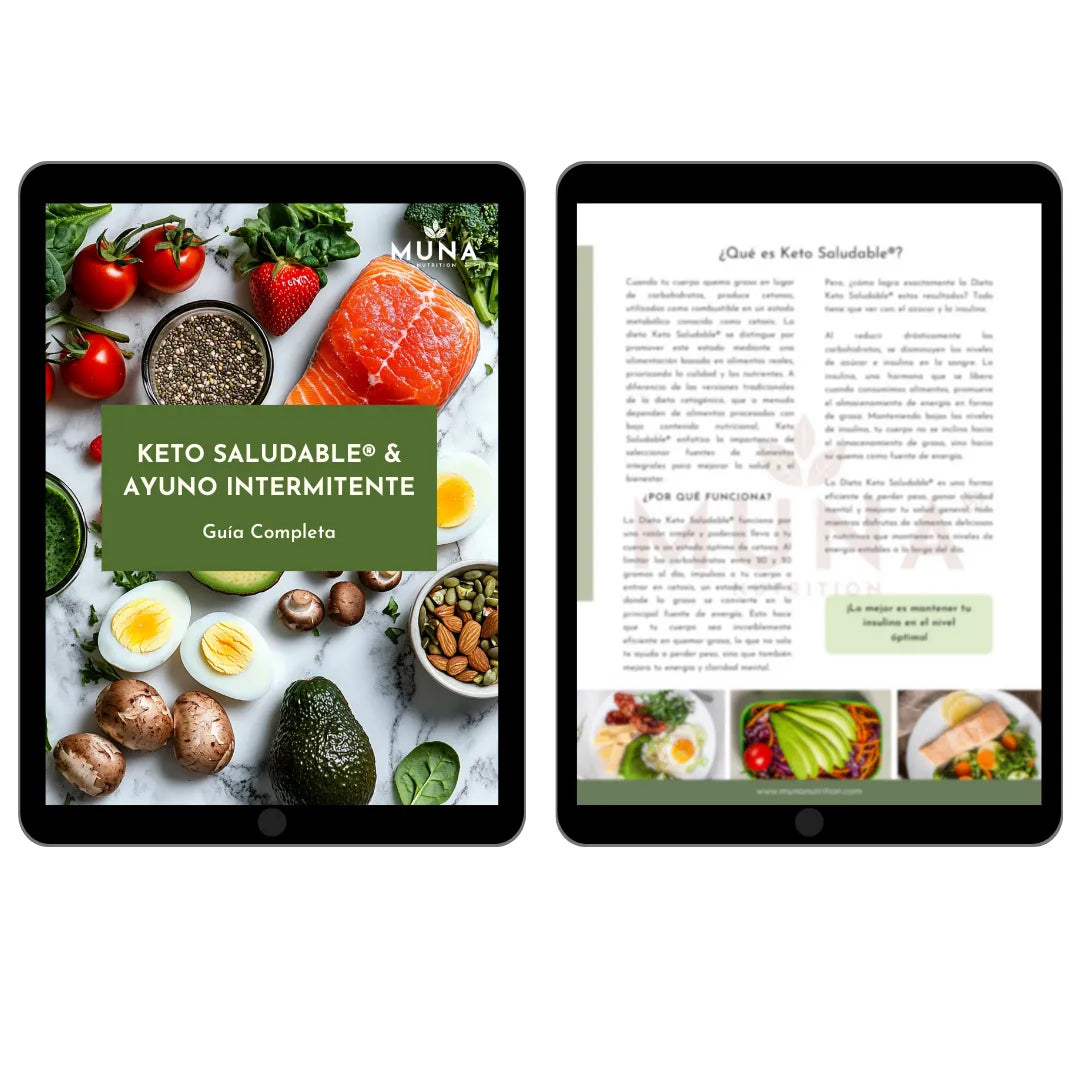 Ipad que muestra la guia completa keto y ayuno intermitente de muna nutrition